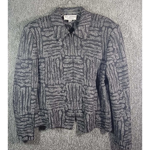 St. John Collection Marie Gray Knit Jacket Unique Patterned - Womens Size 12 - Picture 1 of 5